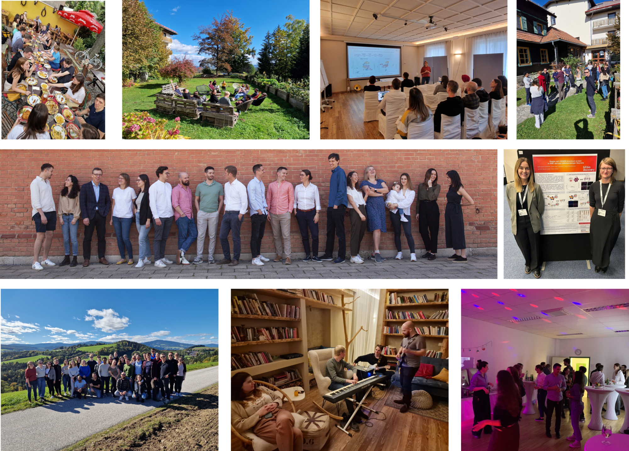 Collage of photos of bit.bio discovery team during various company events